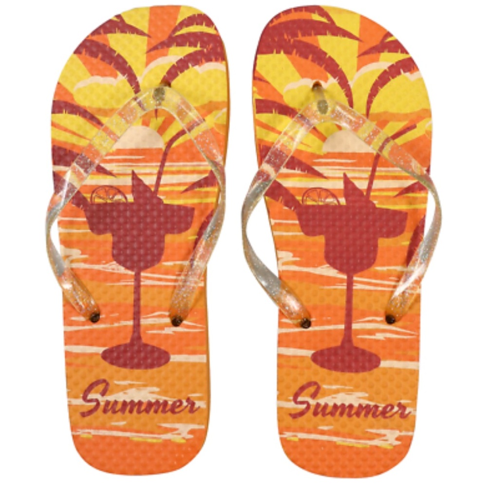 Orange Summer Flip Flops with Palm Tree Design